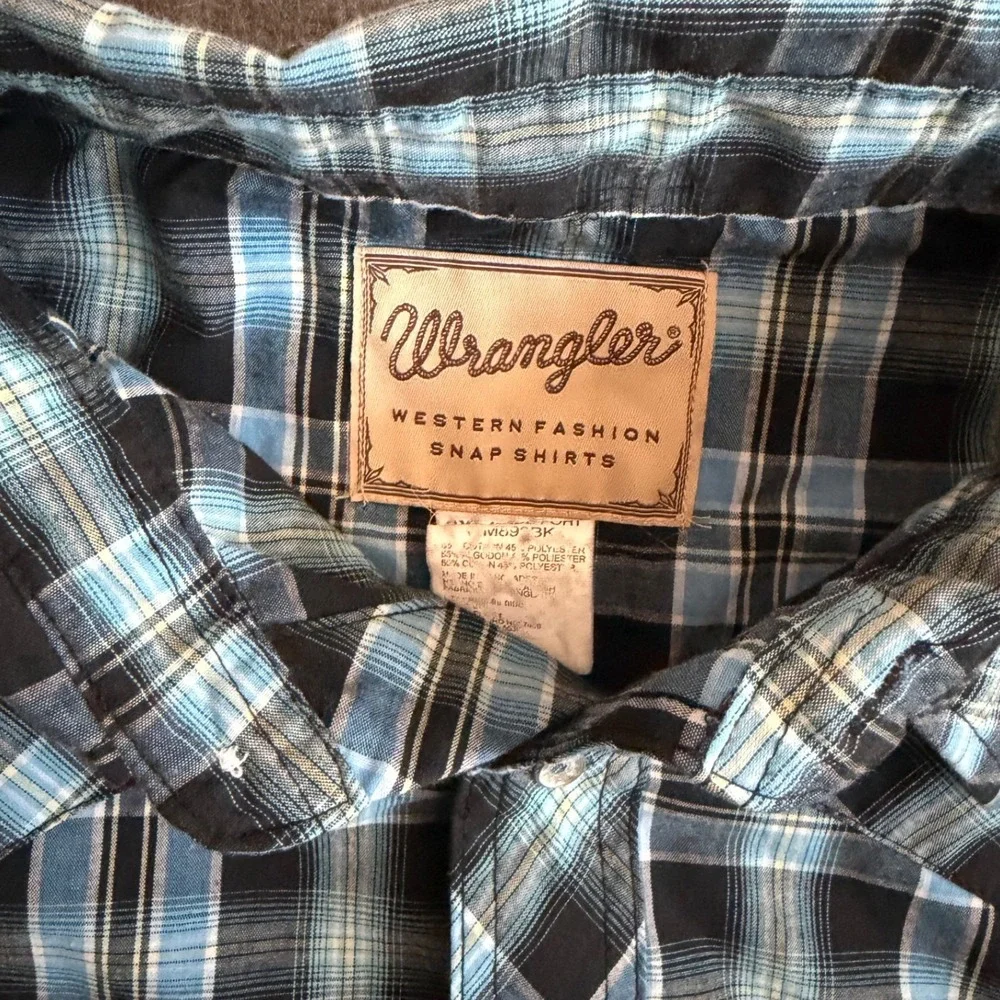Wrangler Mens Western Snap Shirt 2XL Blue Black Plaid Short Sleeve Pearl Snap
